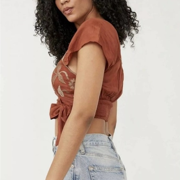 Sahara Embroidered Wrap Rust Brown Crop Top by Free People Size SMALL NWT - Picture 4 of 11
